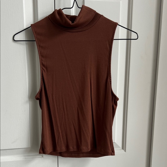 Sunday Best Tops - Sleeveless Mock Neck Top in Chocolate Brown